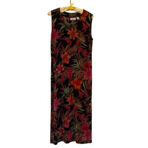 Chicos Travelers™ Floral Tank Midi Dress No-iron Vacation 12 Tropical Cruise Vtg